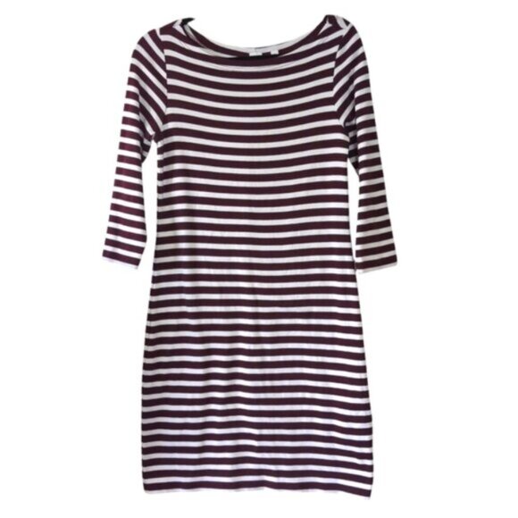 Gap Pima Cotton Nautical Striped Resort Coastal Boatneck Burgundy Dress M - Picture 2 of 8